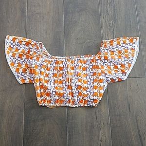 VTG 70S BOHO CAT BELL SLEEVE COTTON BLEND CROPPED TOP WOMANS S